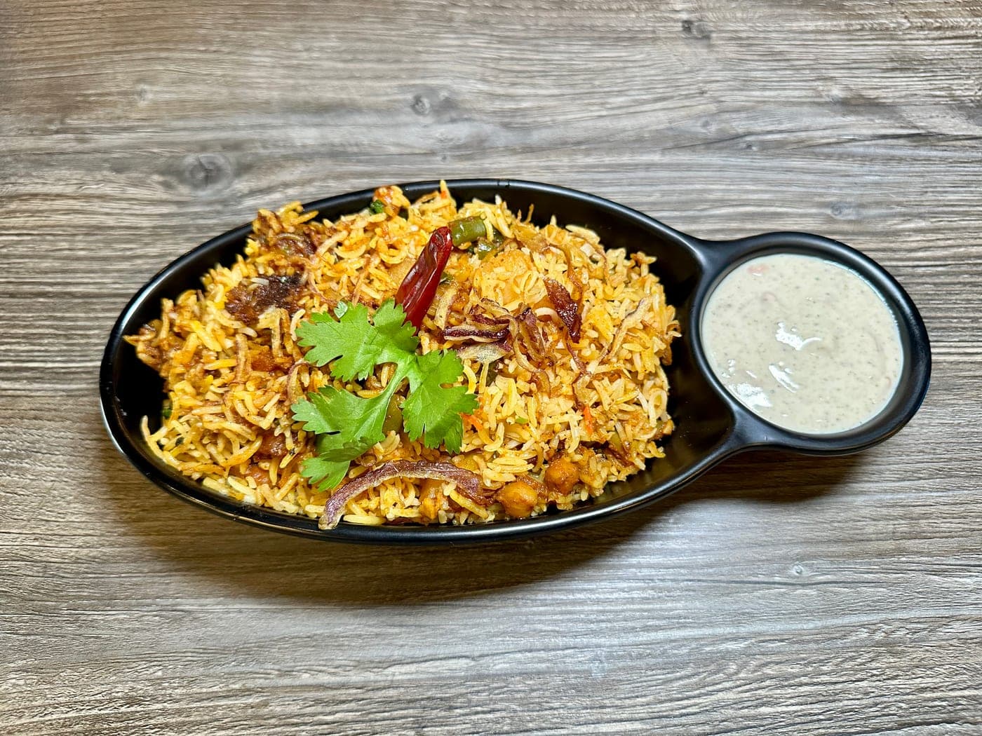 Dinner biryani and curry at Mint Indian Bistro